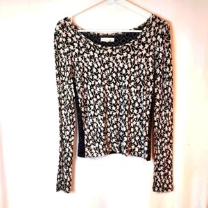 AEROPOSTALE Black White Lace  Back L/S Flower Detail Knit Top Sz S M